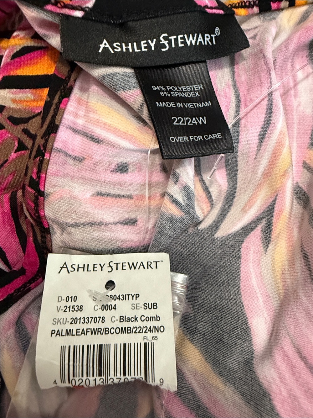 Ashley Stewart Black Maxi Faux Wrap Dress with Pink Orange Leaf Print - Picture 8 of 10